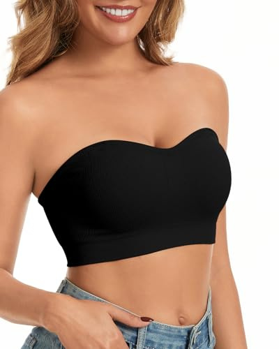 WOWENY Sujetador sin tirantes para mujer, sin aros, push up, acolchado, sin costuras, con tirantes transparentes, acolchado fijo