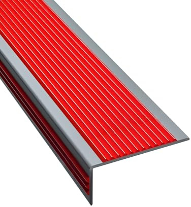 100 cm Selbstklebende PVC-treppenkantenprofil, Vinyl-Treppenkanten-Schutzprofil aus L-förmigem, Treppen winkelprofil rutschfestem Gummi für Außen und Innenbereich(Red,10x4cm)