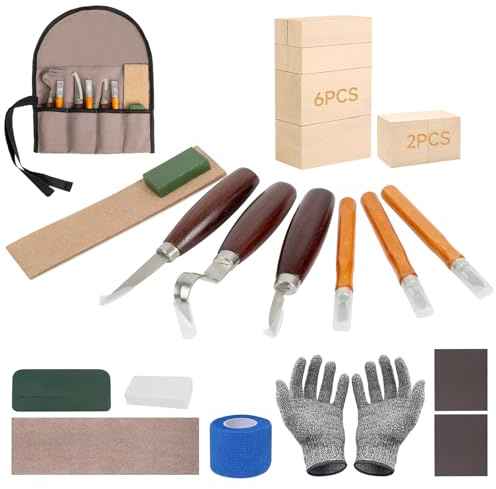 25PCS Woodworking Tools Set, Wood Whittling Kit for DIY Lovers Beginners, Including Basswood Blocks, PU Storage Bag (25PCS)