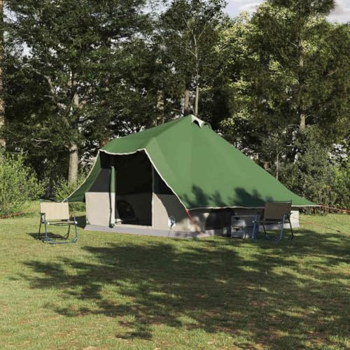 Teepee Tent with Roof, 8 Person Family Tent, Green, 358 x 296 x 258 cm, TAFT Outdoor Camping, Waterproof Group Tent with Storage Space for Garden & Patio