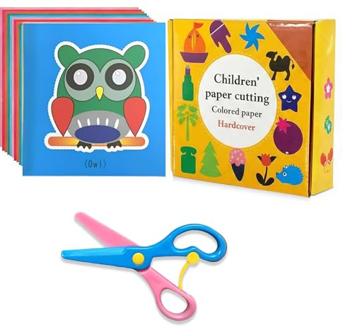 NiceNaiils Bastelset Kinder ab 2 3 Jahre mit Kinderschere, 96 Blatt Farbiges Bastelpapier in Aufbewahrungsbox, Pädagogisches Spielzeug für Feinmotorik und Kreativität, DIY Papierschneiden Set