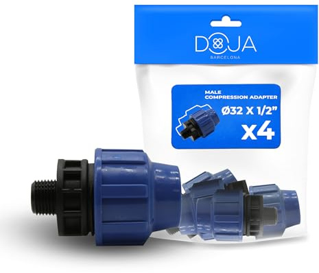 DOJA Barcelona Connettore a Compressione MDPE Maschio - 32x1/2 - Pack 4 - Raccordo per Tubo Acqua PP, Giunzione Rapida Sicura, Resistente, Installazione Facile, Connettore per Tubi, Raccordi