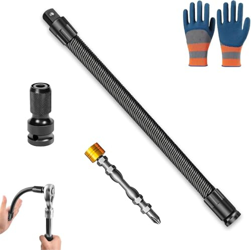 1/2 Flexible Shaft Extension Extender Torque Socket, Spring Steel Shaft Extender, High Torque Flex Reach Adapter for Ratchet Wrench & Impact Driver, Automotive Repair Tool (1SET)