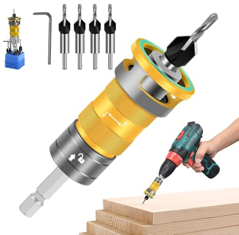 Set completo di punte a svaso per legno - I Sette Pezzi Fermo di Profondità Regolabile,Kit Di Foratura A Cambio Rapido - Per Legno MDF Compensato, Alluminio E Metalli Non Ferrosi