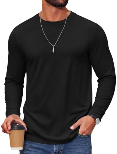 COOFANDY Mens Long Sleeve T Shirt Round Neck Undershirt | Plain, Basic Tops