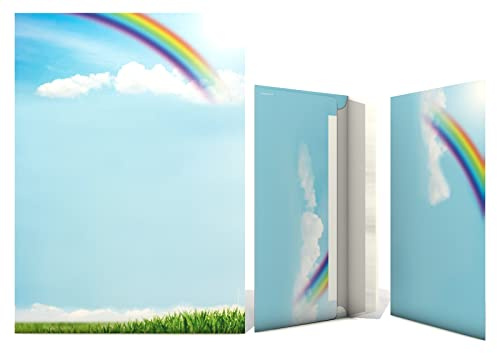 Briefpapier Set Rainbow 20 Blatt A4 + 20 voll bedruckte Briefumschläge DIN Lang für Laser/Ink/Copy/Hand
