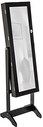 tectake® Schmuckschrank, Standspiegel mit Schmuckkasten, Spiegel groß mit Schrank Organizer für Schmuckaufbewahrung, Schmuck Organizer Geheimversteck Schrank Schlafzimmer - Schwarz