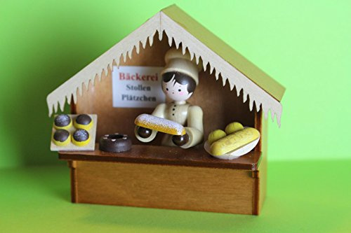 Romy Thiel Figur Marktstand Bäcker Höhe 8,0cm Natur Neuware Original aus dem Erzgebirge