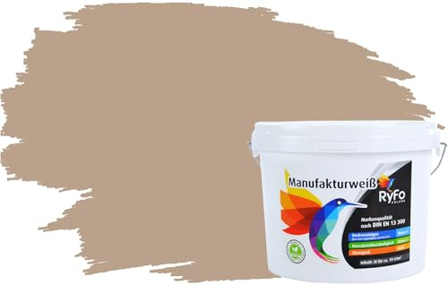 RyFo Colors Bunte Wandfarbe Manufakturweiß Beige 3l - weitere Braun Farbtöne und Größen erhältlich, Deckkraft Klasse 1, Nassabrieb Klasse 1