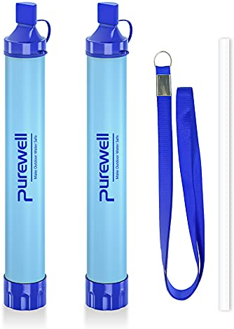 Purewell Filtro dell'acqua per esterni Filtro dell'acqua personale Paglia di sopravvivenza di emergenza Depuratore d'acqua per campeggio Escursionismo Arrampicata Zaino in spalla