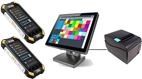 GASTRO Kassensystem mit 2 x IP68 5 Bestellterminal (Wasser- und Stoßschutz), Bondrucker, 15 Hauptkasse, DSFinV-K, TSE-Konform, ohne ABO, für Restaurant Cafe Biergarten