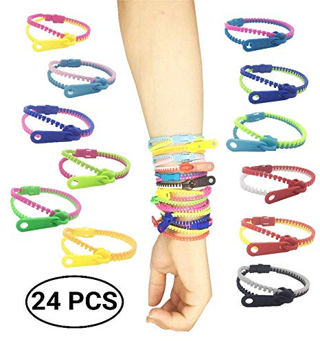 mciskin Friendship Fidget Zipper Bracelets,Sensory Toys Bulk Set Neon Colors,Kit for Birthday,Party Favors for Kids,Goodie Bags,Easter Egg Basket Stuffers(24PCS,Color Random)