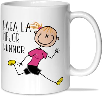 LINFORMAL Tasse petit-déjeuner avec phrases « Para la mejor runner Ideal » Tasse originale à offrir, pour café, céramique 350 ml