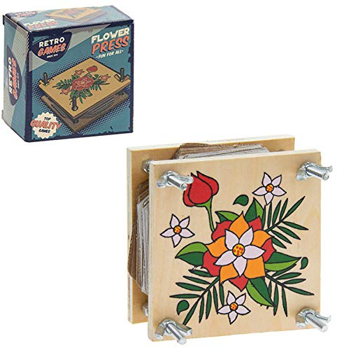 Retro spel familj rolig trä blompress