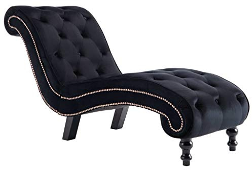 Tidyard Chaiselongue - Sedia a sdraio ergonomica, imbottita, 145 x 52 x 77 cm, in velluto, stile moderno, 3 colori opzionali Nero