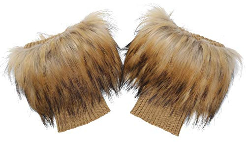 LA CARRIE Women Faux Fur Plush Leg Warmers Short Furry Fuzzy Leg Cuffs Girls Winter Knitted Boot(Nature)