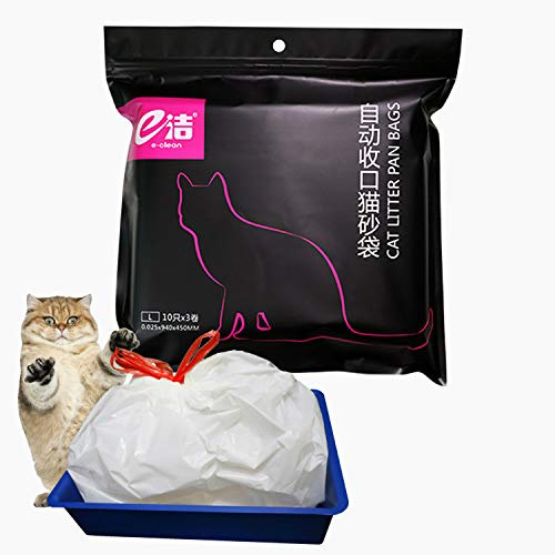Kimswa 94 × 45 cm - 30 Bolsas Forro para Bandeja de Arena para Gatos con Bolsa con Cordón, Adecuado para Botes de Basura Medianos y Grandes, Bolsa de Basura para Mascotas