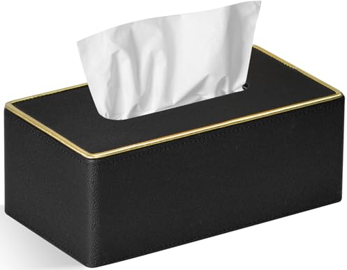 GOLRANLYE Kosmetiktücherbox, 25×13.5×9.5 cm PU-Leder Moderner Taschentuchbox Rechteckig für Badezimmer Schlafzimmer Esszimmer Büro und Mehr (Schwarze Perle)