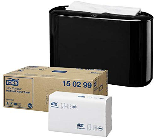 Tork Xpress Spender inkl. Papierhandtücher | Tischspender inkl. Multifold Handtücher Universal | Tischspender-Schwarz | 20 Bündel à 237 Tücher