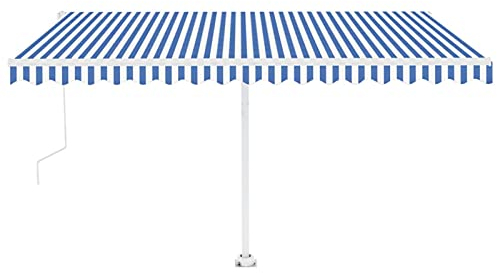 Tidyard Standmarkise Automatisch Balkonmarkise UV-beständig und wasserdicht Terrassemarkise Standfuß 360° drehbar Spannmarkise Garten-Sonnenschutz Gartenmarkise Innenhöfenmarkise 450x300 cm Blau/Weiß