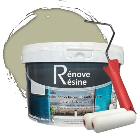 COULEURS D ANTAN Peinture Résine multisupport Intérieur pour Faïence, Carrelage, Douche, Baignoire 5m² - RAL 7032 Gris silex + Kit d'application OFFERT