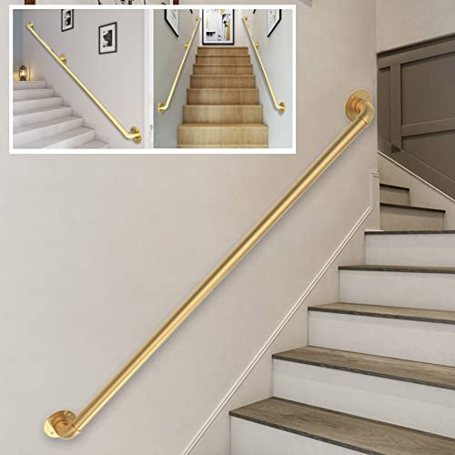 CL-ZZZ Modern Stairs Handrail Brackets Kit, Gold Banister Railing Rail Support Kit, Metal Wrought Iron Indoor And Outdoor Loft Corridor Porch Deck Guardrail Handrail (Size : 3ft/90cm)