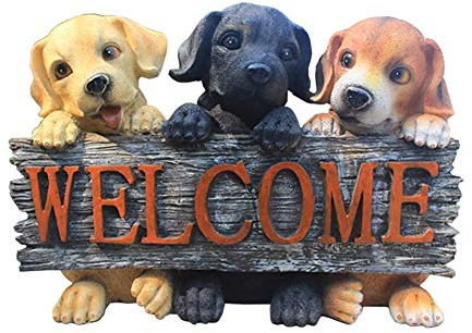Gartenskulptur fur Auen Hundestatue, Garten Willkommen Logo Hund Welcome Card Outdoor Simulation Haustier Tierharz Dekoration Handwerk