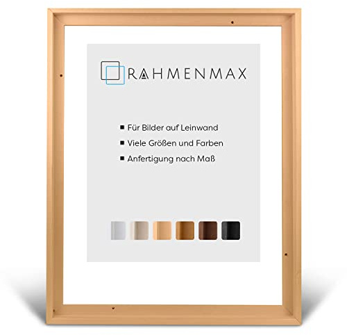 RahmenMax® Luzern Schattenfugenrahmen 60x60 cm aus lackiertem Massiv Holz/Rahmen für Leinwand/Bilderrahmen für Keilrahmen/Leinwandrahmen in Natur - Maßanfertigung möglich