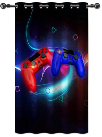 YONGFOTO Gaming Vorhang Jungen Jugendzimmer Videospiel Neon Gamepad Controller Gamer Verdunkelungsvorhang mit Ösen für Gaming Zimmer Kinderzimmer 1 Stück 117 x 229 cm