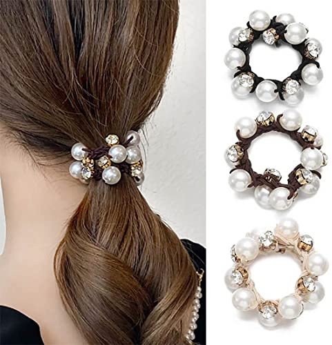 Prosy Elastici per capelli neri con perle e cristalli, accessori per capelli per donne e ragazze (confezione da 3)