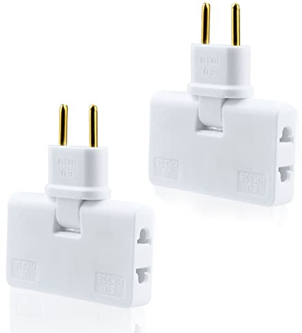 2 pcs Enchufes Plano con 3 Tomas y Cabezal Giratorio 180º válido para Lugares sin Espacio detrás de TV, Mueble, Cama, Enchufe Giratorio 180º, Material ignífugo, 1500W, Certificado CE