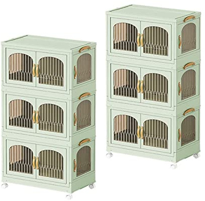 RMAN 6er Set Faltbare Aufbewahrungsbox 58L Stapelbare Faltbar Kunststoff | Aufbewahrungsboxen, Aufbewahrungskorb mit Deckel, Rädern, Schlafzimmer, Bad, Küche, Büro, Wohnzimmer, Grün