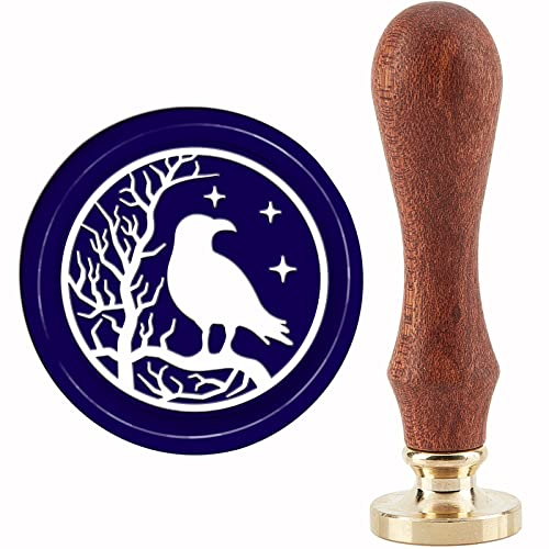 craspire Krähe Wachssiegel Stempel Zweig Siegellack Stempel 30mm Retro Vintage Abnehmbarer Messing Stempelkopf Mit Holzgriff Für Einladungskarte Geschenkverpackung