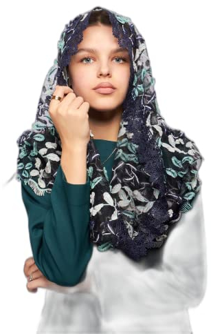 ELiFNUR Mint Grün Mantilla katholisch Catholic Damen Blumen Umschlagtuch Umhang Hijab Schal Spitzenschal Flügel Schal mit Quasten, weiches Netz Fransen Wraps für Hochzeit, Party