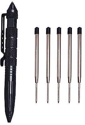 FLYAMAPIRIT Taktischer Kugelschreiber Selbstverteidigungsstift mit zusätzlichen 5 Minen zum Schreiben, Glasbrecherstift als Notwerkzeug für Outdoor-Camping