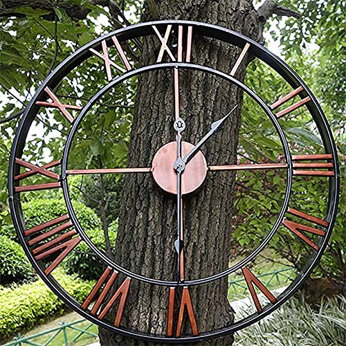 TRFAN Große 50 cm Klassische Vintage Garten Wanduhr aus Gusseisen Schmiedeeisen Garten Wanduhr Große Römische Ziffern Gartenuhr Schmiedeeisen wasserdichte Außenuhr Open Face Metall Decoration