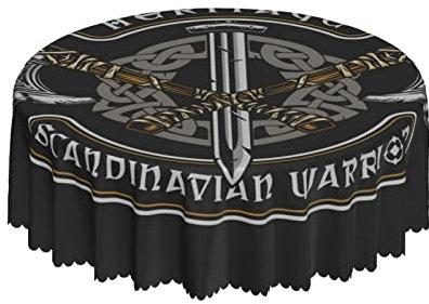 Lsjuee Viking Symbol Axe Black Round Tablecloth 60 Inch Printed Washable Tablecloth for Dining Party Holiday Fall Home Decorative