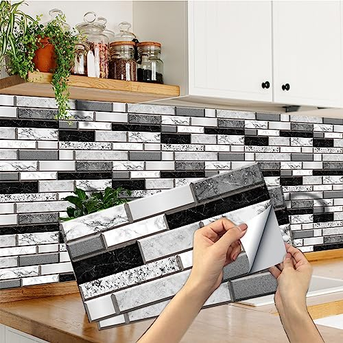 12 Stück Küchen Fliesenaufkleber, BYLife Selbstklebende Fliesendekor 15x30cm PVC Fliesensticker Fliesen Badezimmer Aufkleber Backstein zum Esszimmer Bad Fliesenfolie Deko