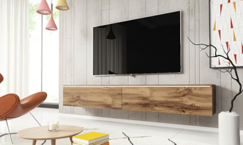 MINIO go for it - TV Schrank Donna Breite 180 cm Lowboard mit LED | Stehend oder Hängend, Fernsehschrank für das Wohnzimmer, Farbe: Wotan Eiche