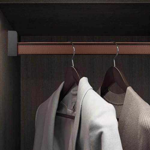 Bastone Armadio Appendiabiti Barra Appendiabiti Dell'armadio, Scaffale per Armadio in Lega di Alluminio e Pelle per Guardaroba, Asta Portaoggetti Antiscivolo per Armadio Porta Abiti con Supporti Termi