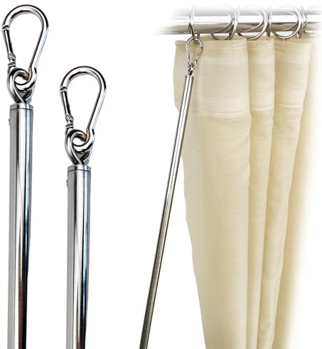OooWow 36 inch (2 Pack) Stainless Steel Iron Curtain Pull Wand - Drapery Pull Rod - Versatile Curtain Wand - Strong Metal Drapery Wand (36in SS 2Pk)