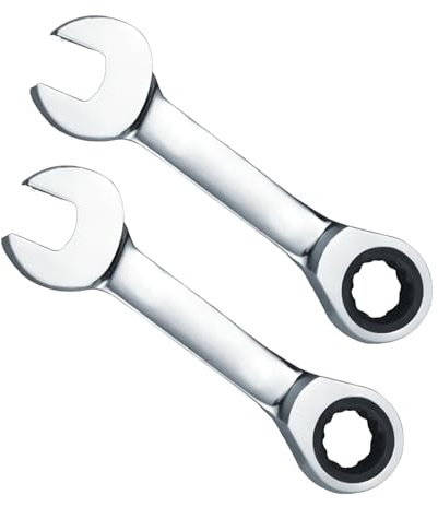 Aoktorkit Juego de 2 llaves de trinquete cortas de 8 mm, llave de trinquete combinada, profesional, acero al cromo vanadio, mini llave de trinquete pequeña para reparación de bicicleta, herramienta