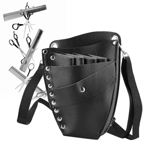 Pissente Friseurtasche Werkzeugtasche mit Abnehmbarem Gürtel, PU Leder Scherentasche Gürteltasche für Friseure Salon und Barber