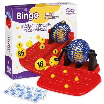 JUGATOYS - Juego de Bingo Familiar Clásico - 90 Bolas y 48 cartones - Bingo Tradicional con Bombo Manual - Apto para niños y niñas Mayores de 4 años - Ideal para reuniones y Fiestas