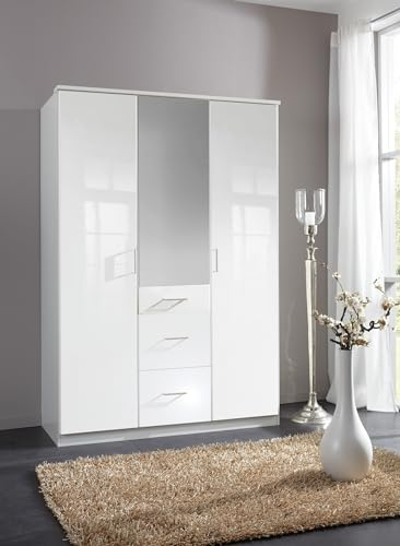 möbelando Drehtürenschrank >Clack< in Hochglanz Lack Weiss - 135x199x58cm (BxHxT)
