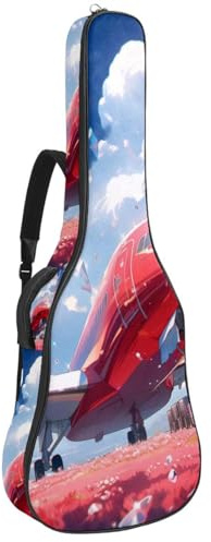 Große Tasche für Akustikgitarre, wasserdichte Gigbag für 40/41/42 Zoll Gitarren, mit schützender Schwammschicht und mehreren Taschen, rotes Flugzeugmuster, mehrfarbig, 42.9x16.9x4.7 in, Gitarrentasche
