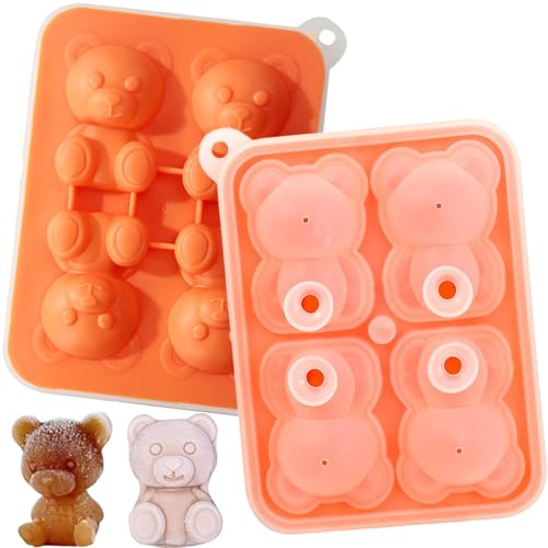 3D Bear Ice Cube Mold Large Bear Shape Ice Trays with Lid Cute Ice Maker