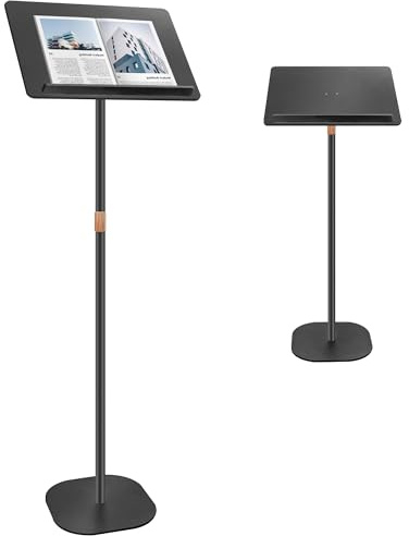 Koretech Podium Stand, Lecterns & Podium, Acrylic Adjustable Angles with Metal Pole and Base, Podium for Church, Weddings, Classroom, Speech, 16'' L x 12'' W x 42.5'' H，Black