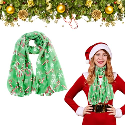 Weihnachts Damen Schals,Weihnachtsschal Seidiger Satin Halsschal Seidigem Damenschal Satin Wickelschals,Halstücher Weihnachten Damenhaarschal für Mädchen Frauen Weihnachts Partygeschenk (Grün)