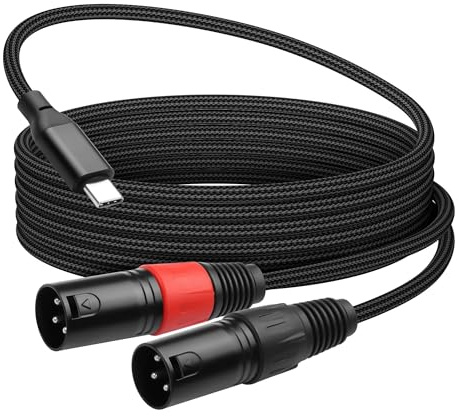 CERRXIAN USB-C-auf-Dual-XLR-Audiokabel, 6,6 Fuß Typ-C-Stecker auf 2 XLR-Stecker, Stereo-Leistungsverstärker, geflochtenes Kabel für Verstärker, Lautsprecher, Mischpult